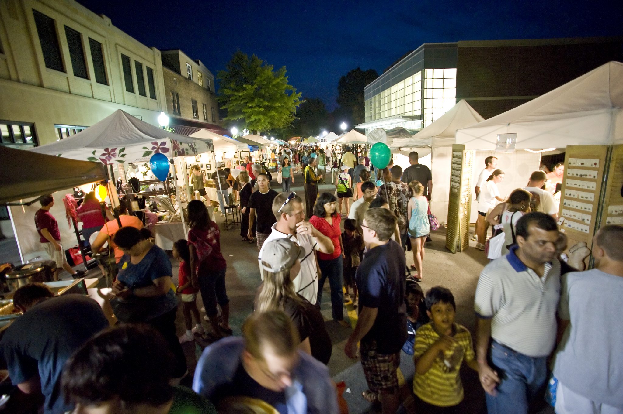 Steppin’ out on downtown Blacksburg street; spectators / shoppers